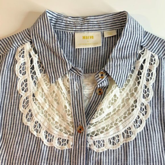 Anthropologie Maeve Linen w/ Lace Button Down Sleeveless Blouse - S - Picture 4 of 10